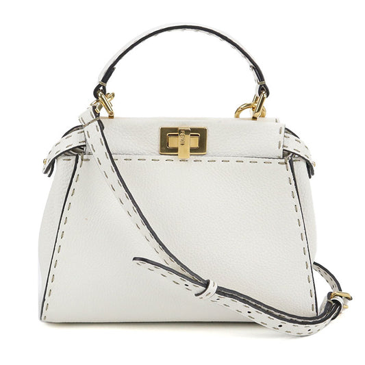 FENDI Peekaboo Leather Handbag/Shoulder Bag - White