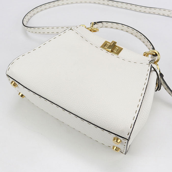 FENDI Peekaboo Leather Handbag/Shoulder Bag - White