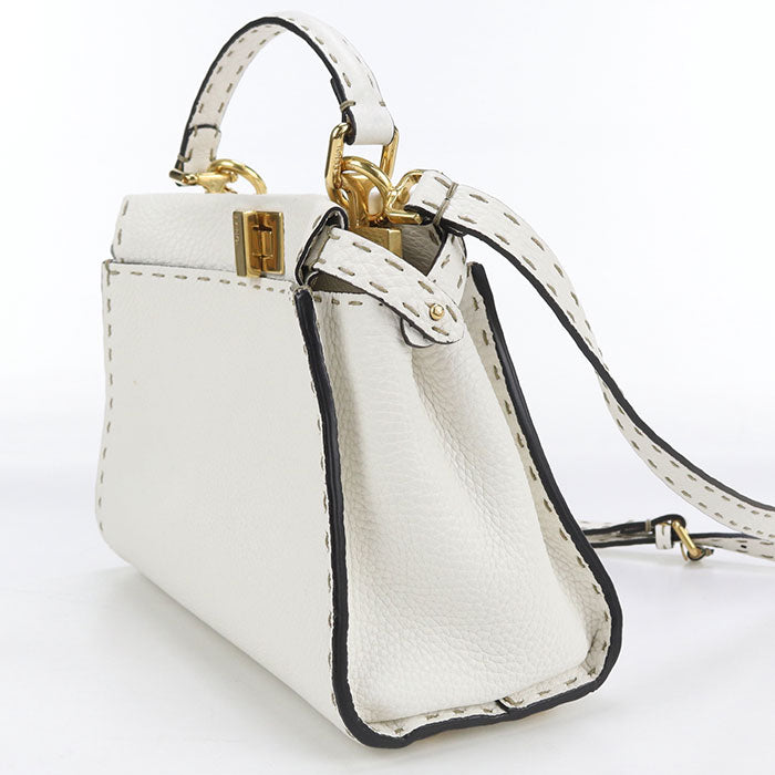 FENDI Peekaboo Leather Handbag/Shoulder Bag - White