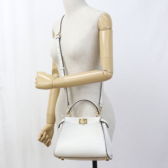 FENDI Peekaboo Leather Handbag/Shoulder Bag - White
