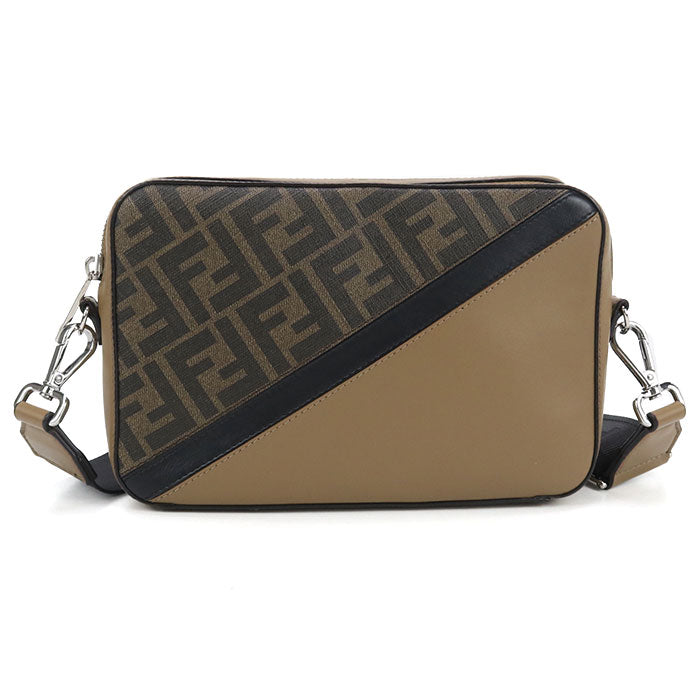 FENDI Diagonal PVC and Leather Shoulder Bag - Dark Brown
