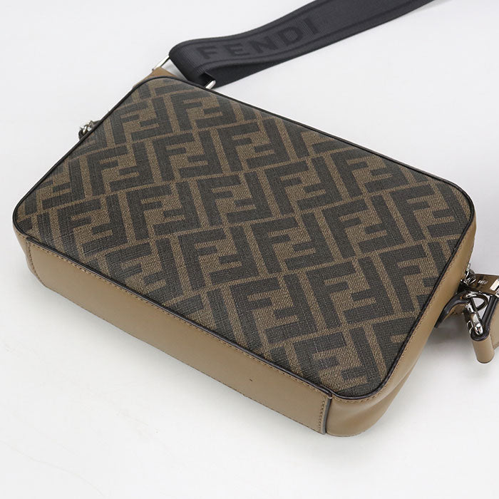 FENDI Diagonal PVC and Leather Shoulder Bag - Dark Brown