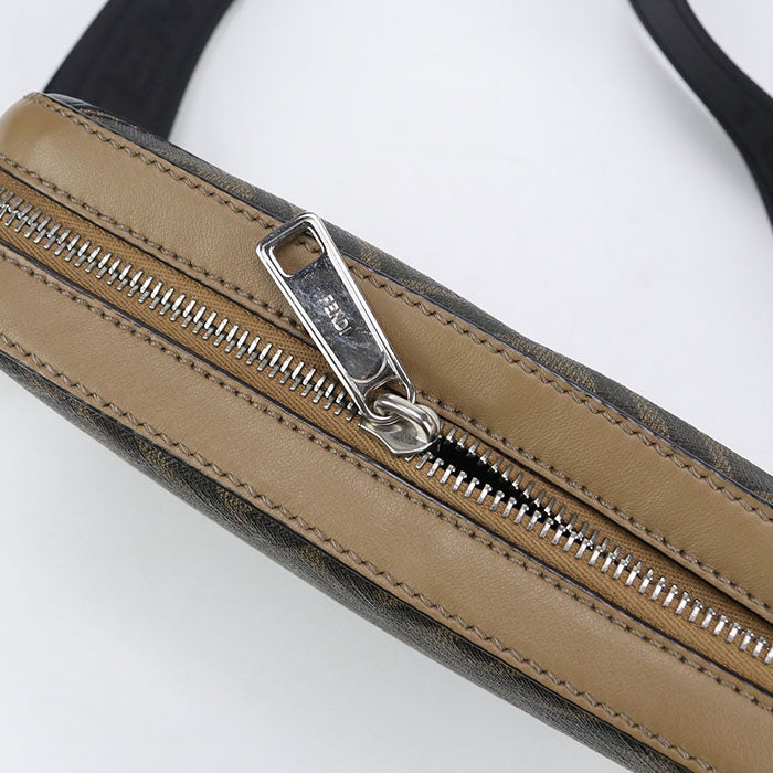 FENDI Diagonal PVC and Leather Shoulder Bag - Dark Brown