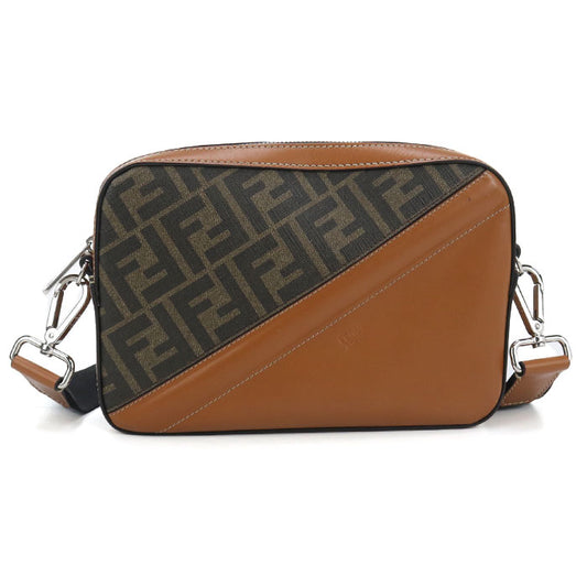 FENDI Diagonal PVC and Leather Shoulder Bag - Brown