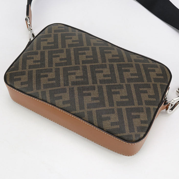 FENDI Diagonal PVC and Leather Shoulder Bag - Brown