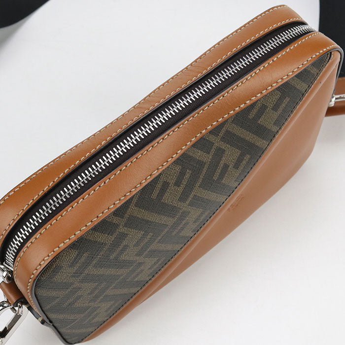 FENDI Diagonal PVC and Leather Shoulder Bag - Brown