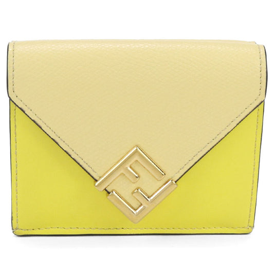 FENDI FF Diamond Leather Tri-fold Compact Wallet - Yellow