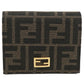 FEND FF Logo Jacquard Bi-fold Compact Wallet - Dark Brown