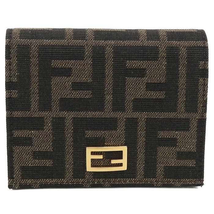 FEND FF Logo Jacquard Bi-fold Compact Wallet - Dark Brown