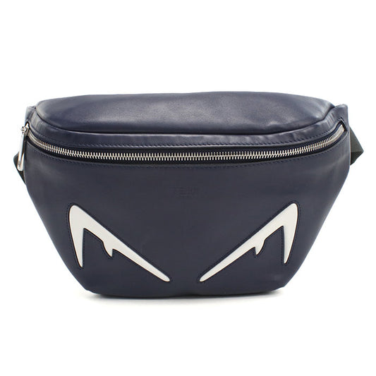 FENDI バグズアイ レザー ボディバッグ - ネイビー