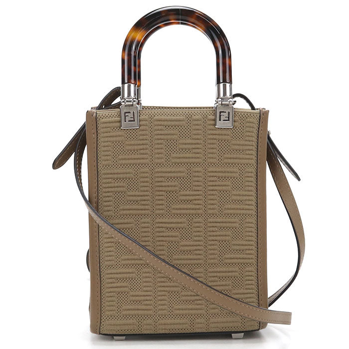 FENDI サンシャイン ショッパー ミニ ジャガード ハンドバッグ ショルダーバッグ - ブラウン