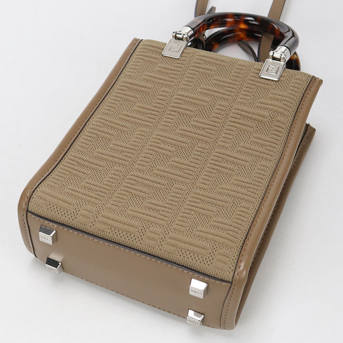 FENDI サンシャイン ショッパー ミニ ジャガード ハンドバッグ ショルダーバッグ - ブラウン