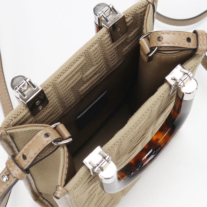FENDI サンシャイン ショッパー ミニ ジャガード ハンドバッグ ショルダーバッグ - ブラウン