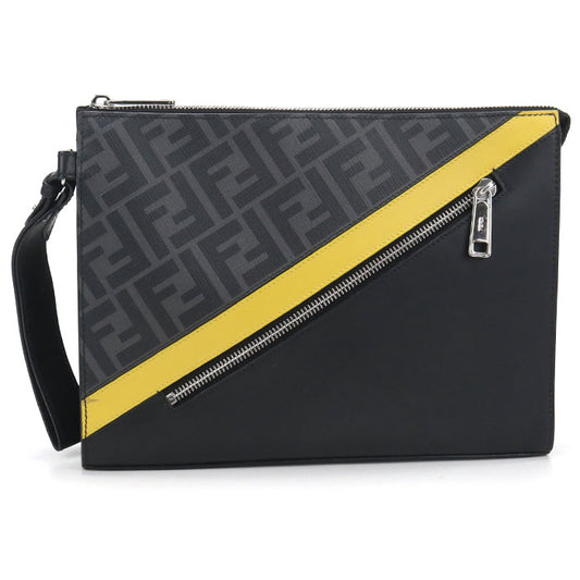 FENDI ダイアゴナル レザー クラッチバッグ - ブラック
