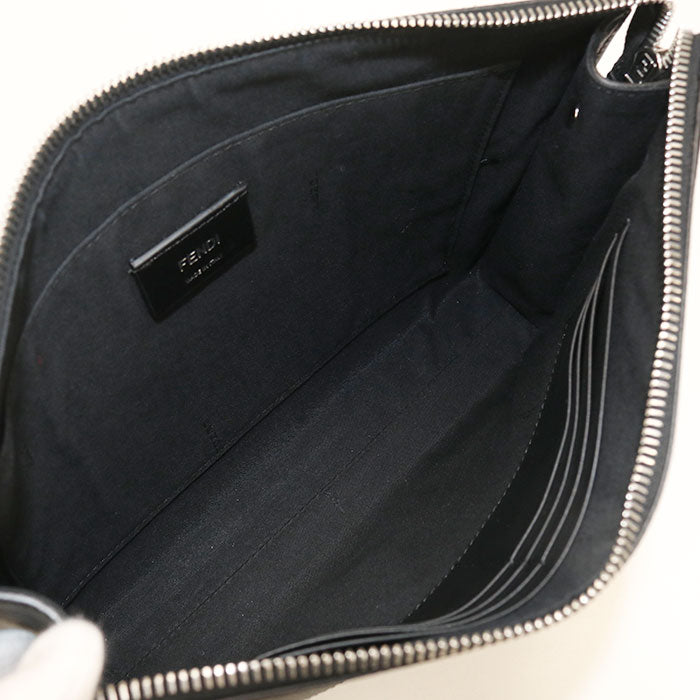 FENDI ダイアゴナル レザー クラッチバッグ - ブラック
