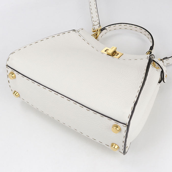 FENDI Peekaboo Mini Selleria Calfskin Handbag/Shoulder Bag - White