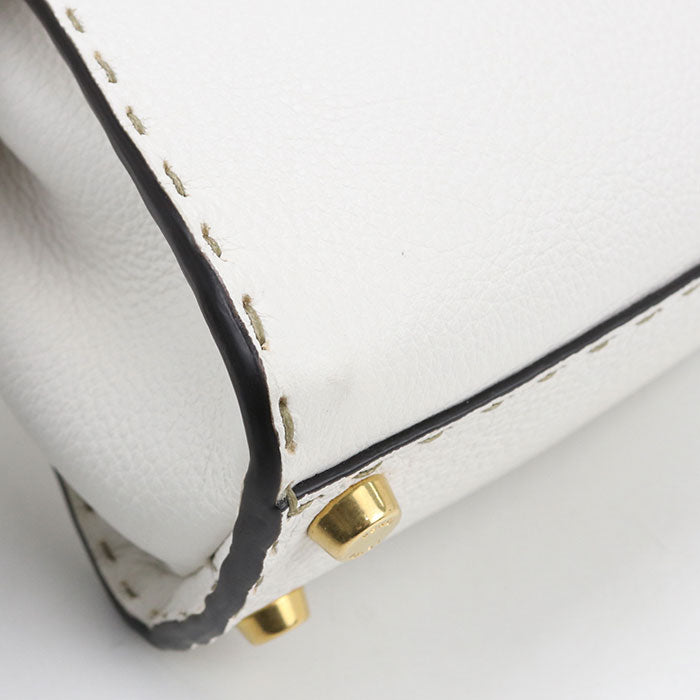 FENDI Peekaboo Mini Selleria Calfskin Handbag/Shoulder Bag - White