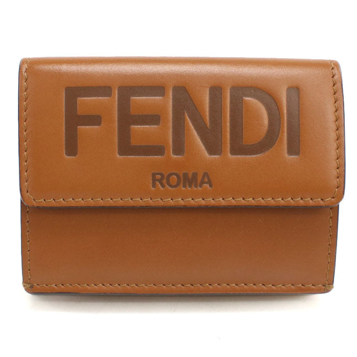 FENDI フェンディ ローマ カーフレザー 三つ折り財布 コンパクトウォレット - ブラウン