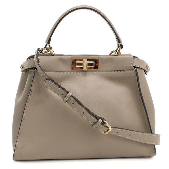 FENDI Peekaboo Medium Calfskin Handbag Shoulder Bag - Gray