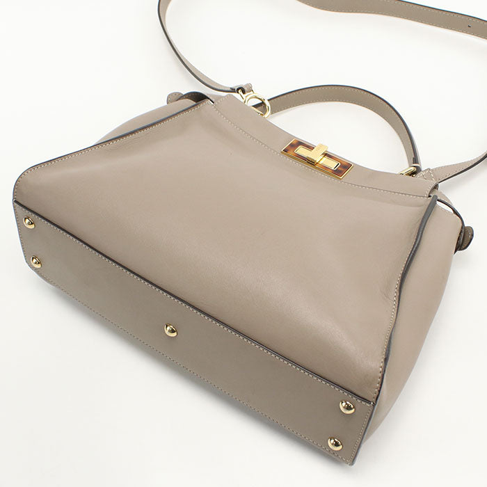 FENDI Peekaboo Medium Calfskin Handbag Shoulder Bag - Gray