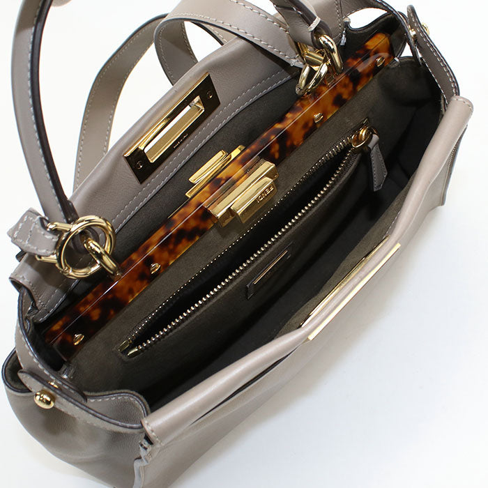 FENDI Peekaboo Medium Calfskin Handbag Shoulder Bag - Gray
