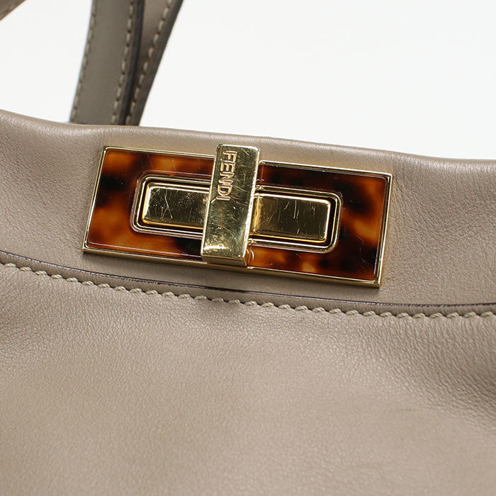 FENDI Peekaboo Medium Calfskin Handbag Shoulder Bag - Gray