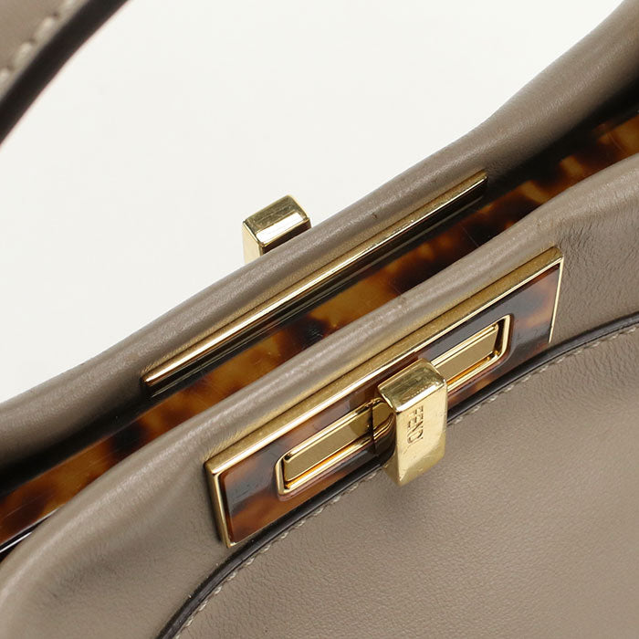 FENDI Peekaboo Medium Calfskin Handbag Shoulder Bag - Gray