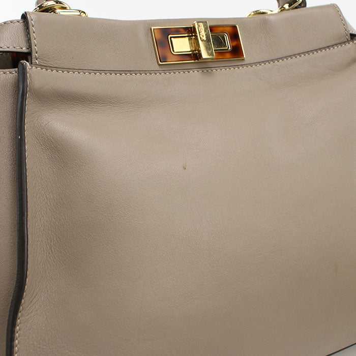 FENDI Peekaboo Medium Calfskin Handbag Shoulder Bag - Gray