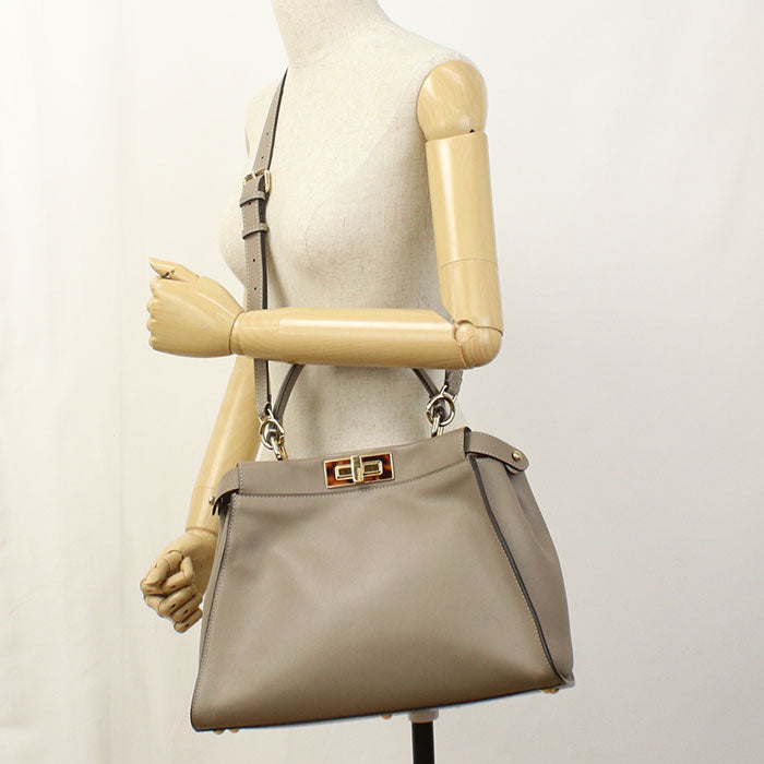 FENDI Peekaboo Medium Calfskin Handbag Shoulder Bag - Gray
