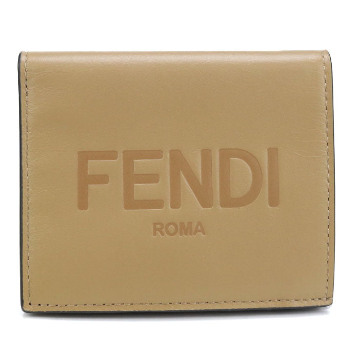 FENDI フェンディ ローマ カーフレザー 二つ折り財布 コンパクトウォレット - ベージュ