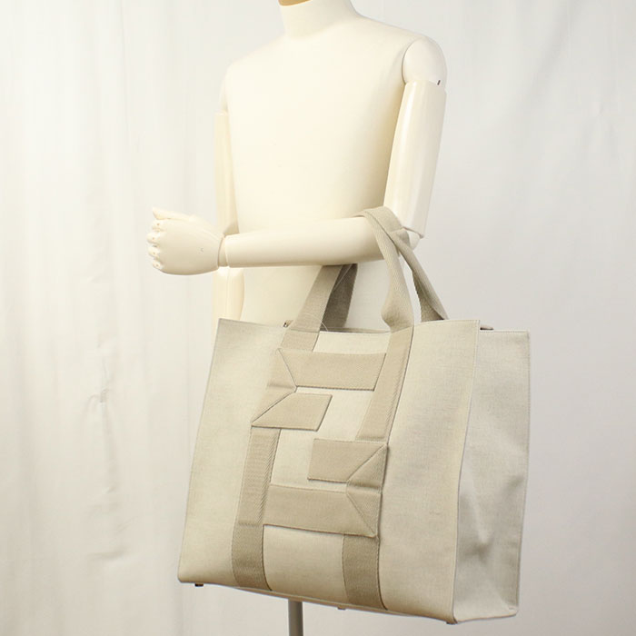 FENDI FFロゴ キャンバス トートバッグ ショルダーバッグ - ベージュ