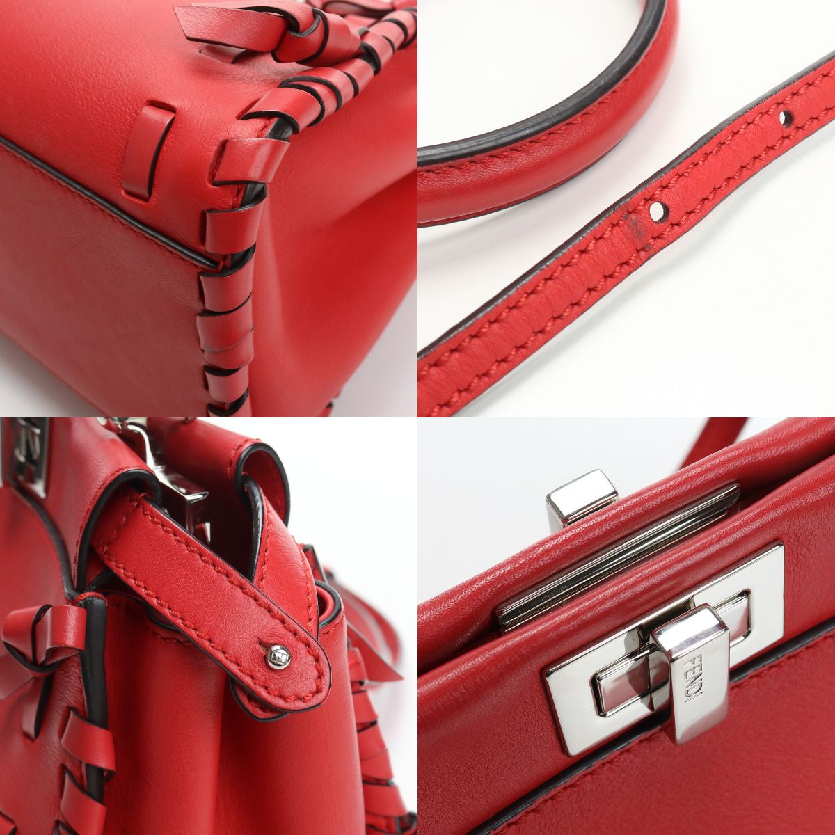 FENDI Peekaboo Mini Handbag/Shoulder Bag - Red