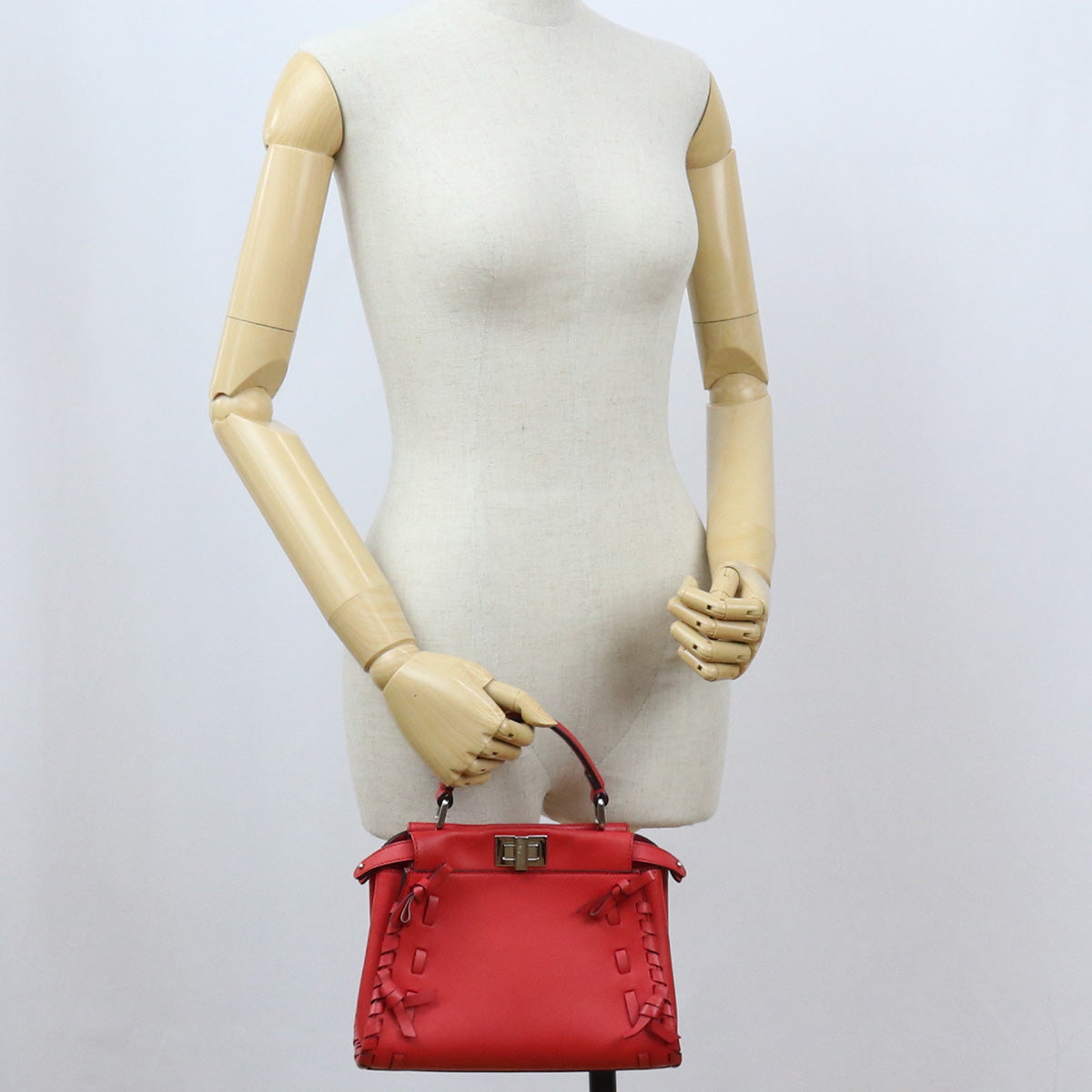 FENDI Peekaboo Mini Handbag/Shoulder Bag - Red