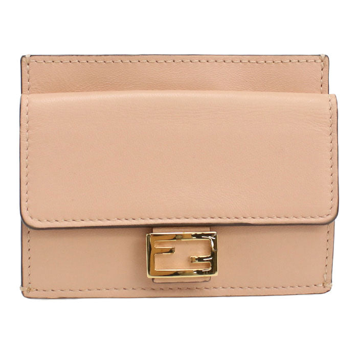 FENDI Baguette Card Case Leather Compact Wallet - Pink Beige