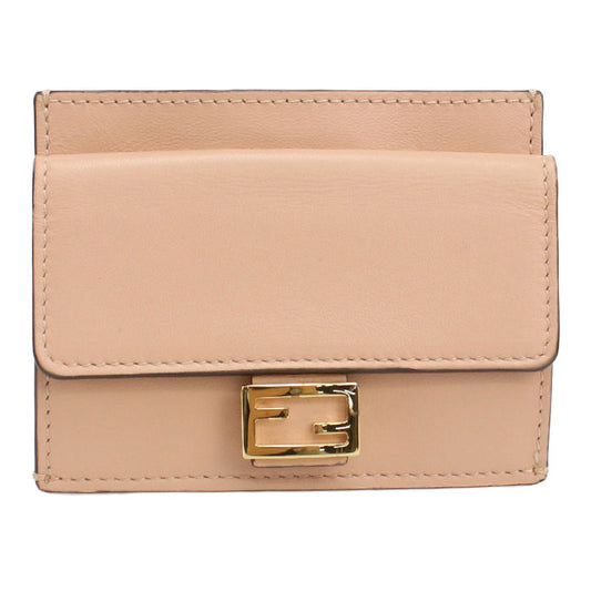 FENDI Baguette Card Case Leather Compact Wallet - Pink Beige