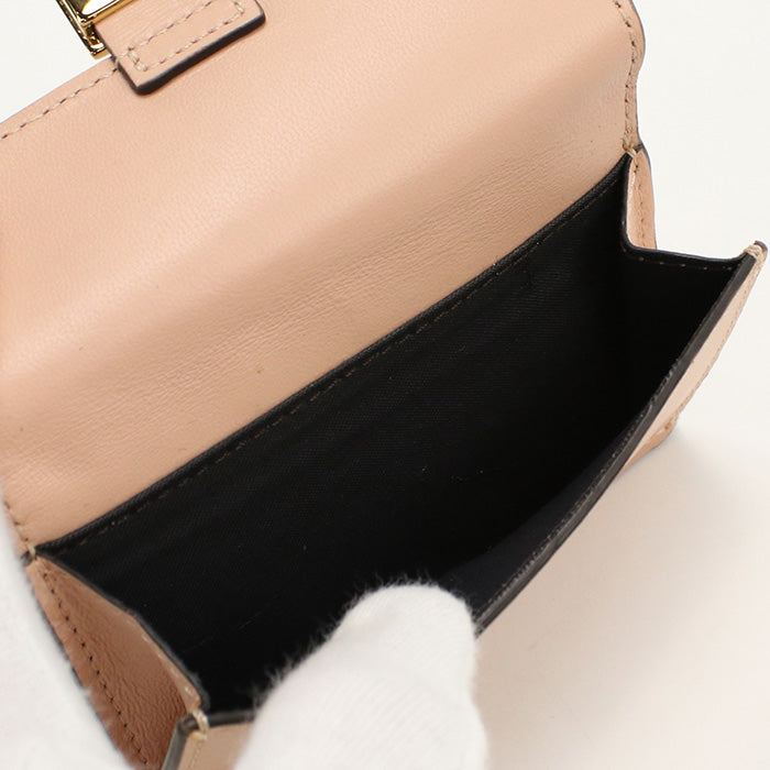 FENDI Baguette Card Case Leather Compact Wallet - Pink Beige