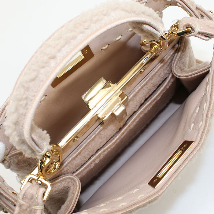 FENDI Peekaboo Iseeu Small Shearling Handbag/Shoulder Bag - Pink