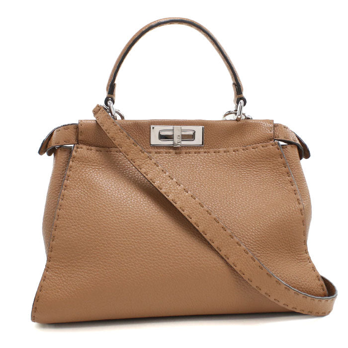 FENDI Peekaboo Selleria Calfskin Handbag/Shoulder Bag - Brown