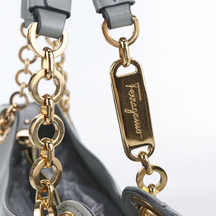 FERRAGAMO Gancini Calfskin Handbag - Grey