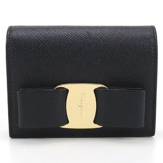FERRAGAMO Vara Calfskin Bi-fold Compact Wallet - Black