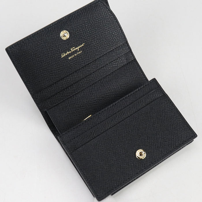 FERRAGAMO Vara Calfskin Bi-fold Compact Wallet - Black