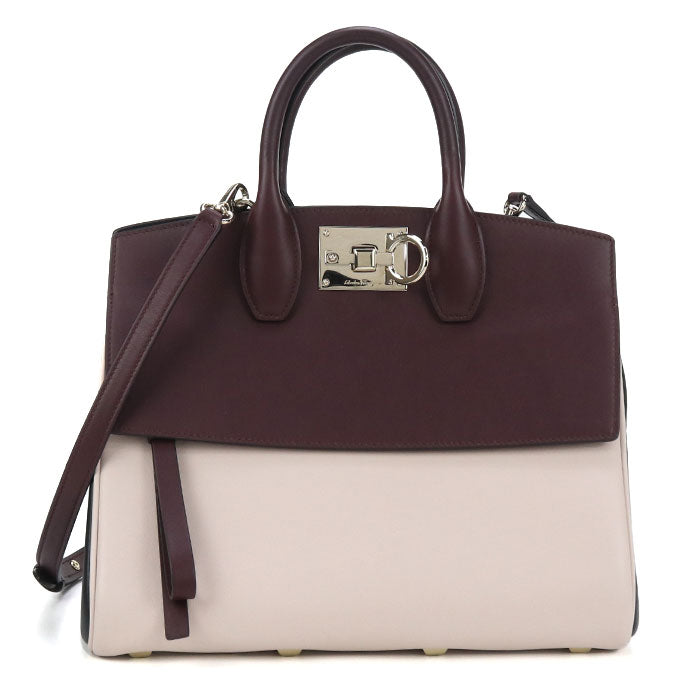 FERRAGAMO Gancini Calfskin Handbag/Shoulder Bag - Pink and Brown