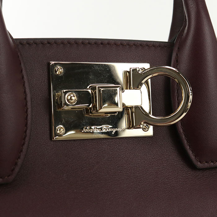 FERRAGAMO Gancini Calfskin Handbag/Shoulder Bag - Pink and Brown
