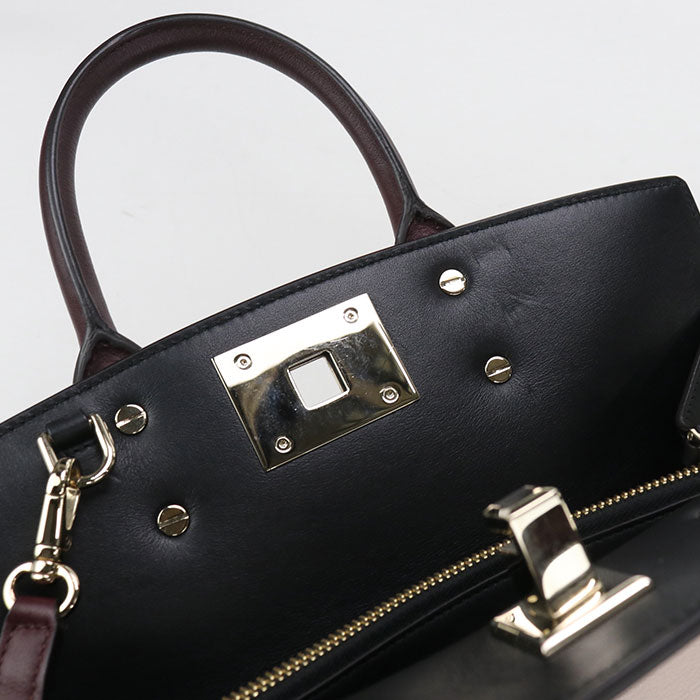 FERRAGAMO Gancini Calfskin Handbag/Shoulder Bag - Pink and Brown