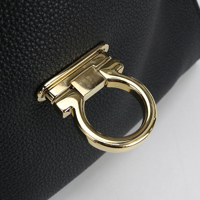 FERRAGAMO Gancini Calfskin Handbag/Shoulder Bag - Black