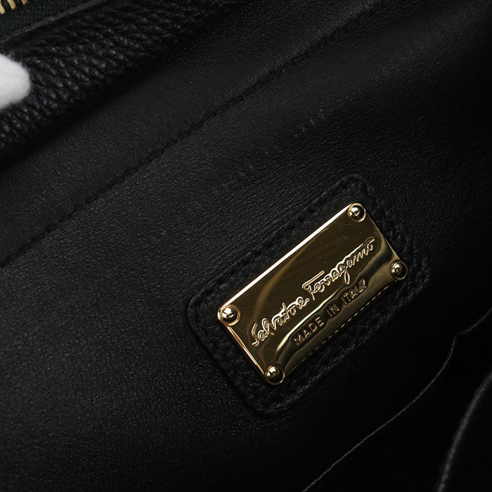 FERRAGAMO Gancini Calfskin Handbag/Shoulder Bag - Black