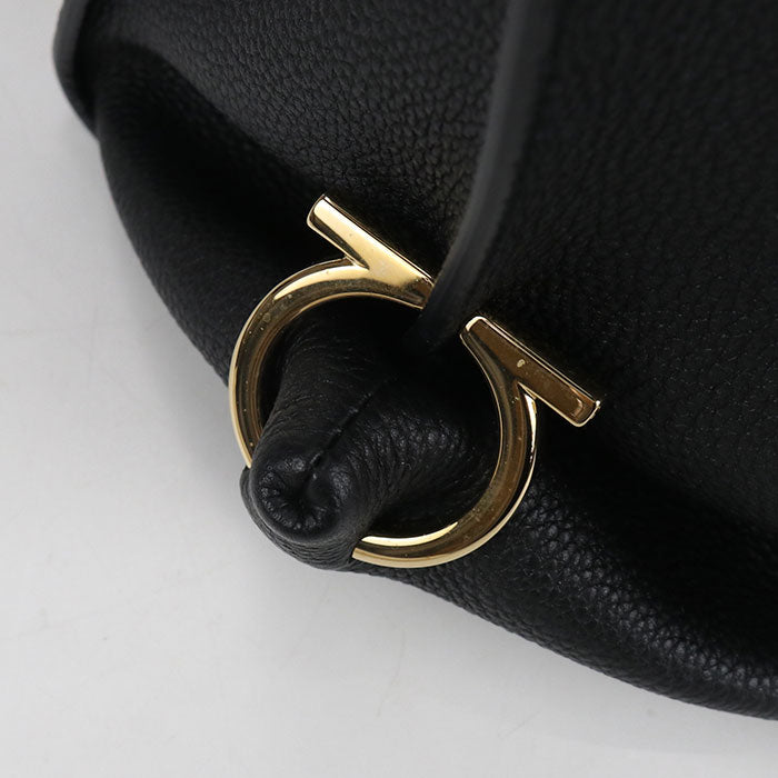 FERRAGAMO Gancini Calfskin Handbag/Shoulder Bag - Black