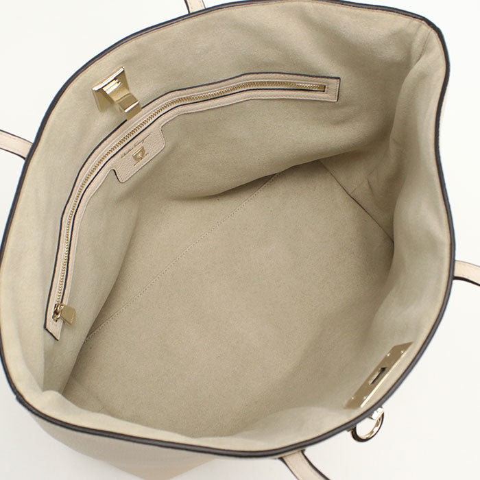 FERRAGAMO Gancini 21 Calfskin Tote Bag - White