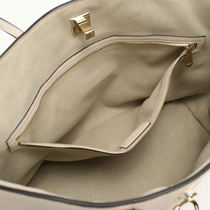 FERRAGAMO Gancini 21 Calfskin Tote Bag - White