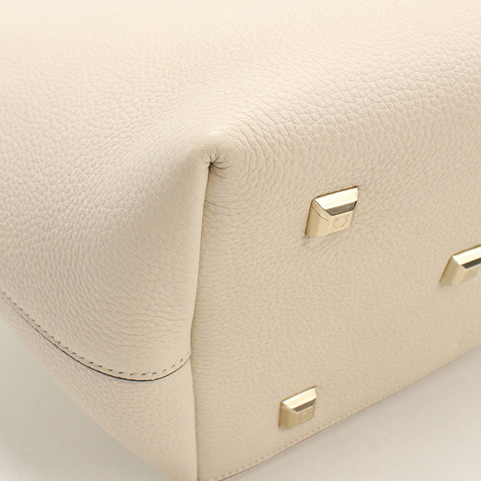 FERRAGAMO Gancini 21 Calfskin Tote Bag - White